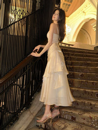 Mermaid Off Shoulder Tea Length Satin White Party Dress