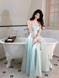 A-line Sweetheart Neck Blue Long Prom Dress