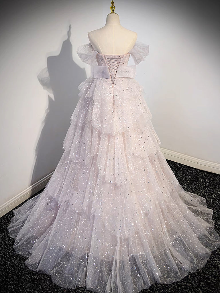 A-line Off Shoulder Tulle Sequin Light Pink Long Prom Dress,Sequin Lon toptby A-line Off Shoulder Tulle Sequin Light Pink Long Prom Dress,Sequin Lon toptby