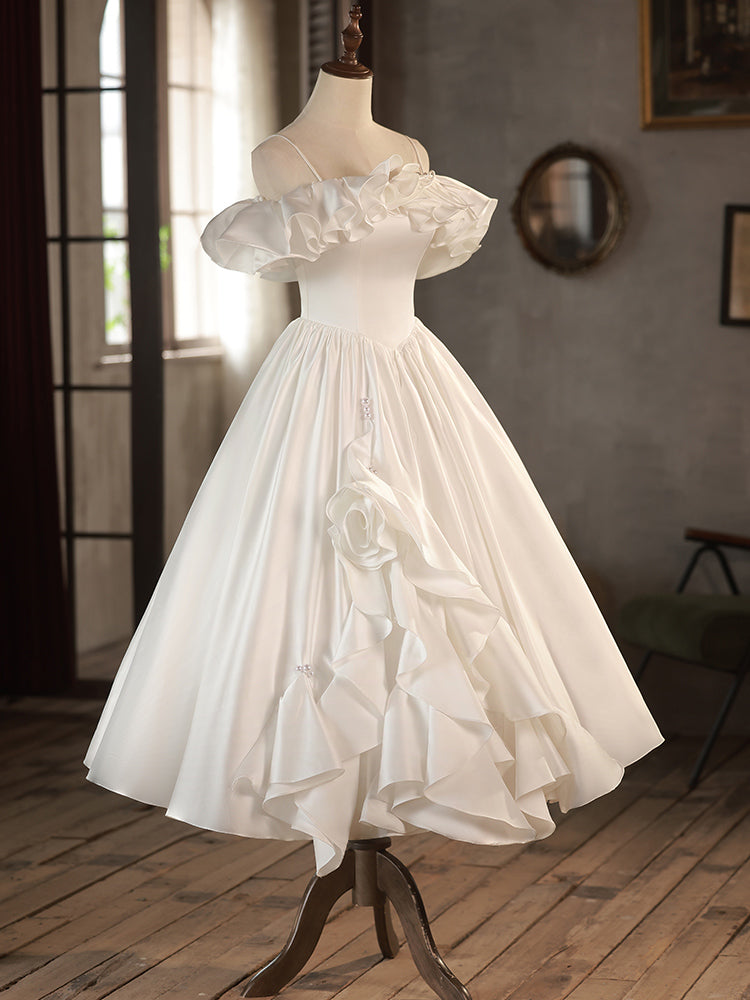 Retro A-Line Tea Length Ivory Prom Dress, White Wedding Party Dress toptby Retro A-Line Tea Length Ivory Prom Dress, White Wedding Party Dress toptby