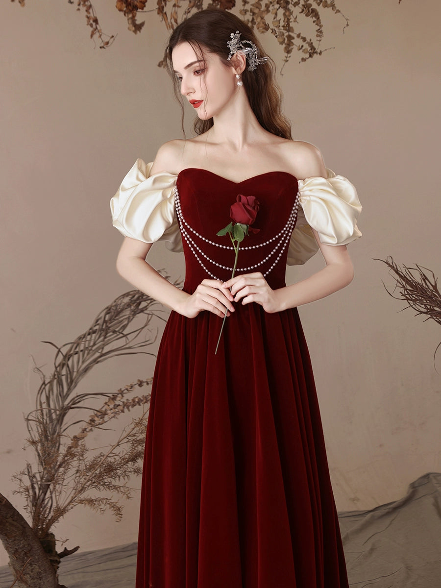A-Line Sweetheart Neck Velvet Burgundy Long Prom Dress, Burgundy Long toptby A-Line Sweetheart Neck Velvet Burgundy Long Prom Dress, Burgundy Long toptby