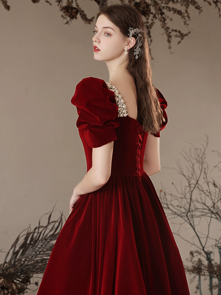 Burgundy A-Line Velvet Beads Long Prom Dress, Burgundy Long Formal Dre toptby Burgundy A-Line Velvet Beads Long Prom Dress, Burgundy Long Formal Dre toptby