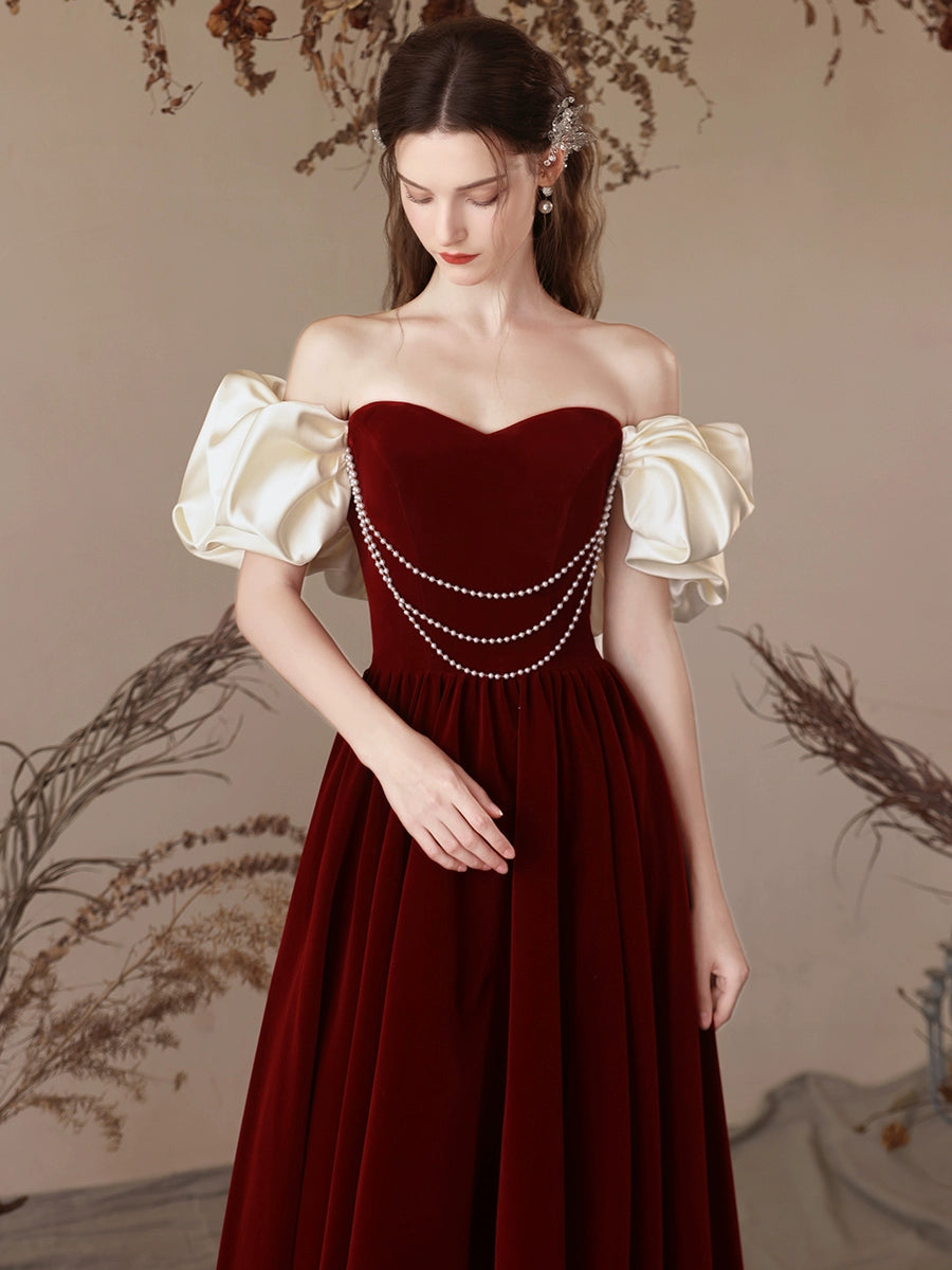 A-Line Sweetheart Neck Velvet Burgundy Long Prom Dress, Burgundy Long toptby A-Line Sweetheart Neck Velvet Burgundy Long Prom Dress, Burgundy Long toptby