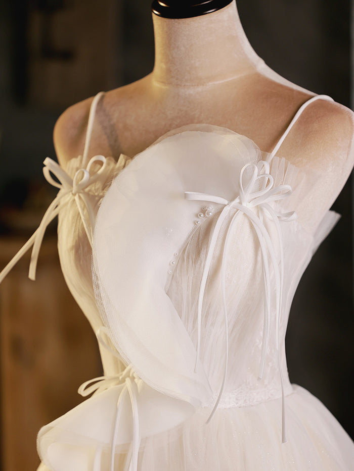 A-Line Beige Tulle Short Prom Dress, Beige Cute Homecoming Dress