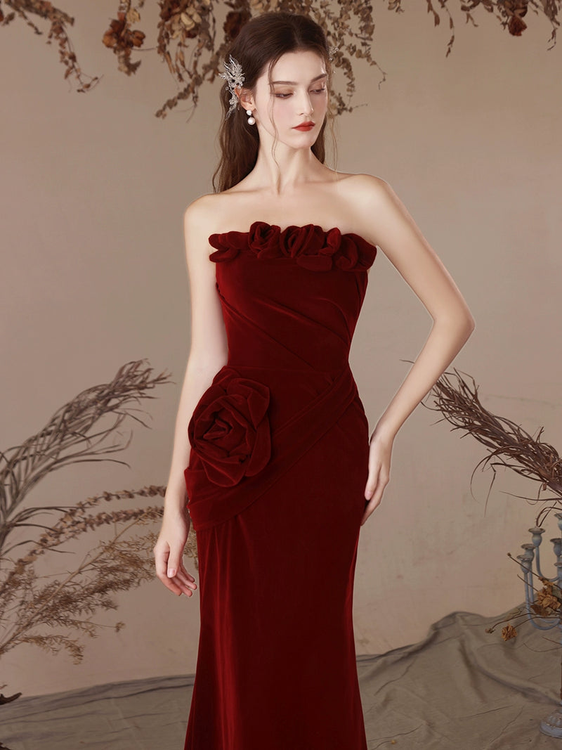 Mermaid Velvet Burgundy Long Prom Dress, Burgundy Long Formal Dress toptby Mermaid Velvet Burgundy Long Prom Dress, Burgundy Long Formal Dress toptby