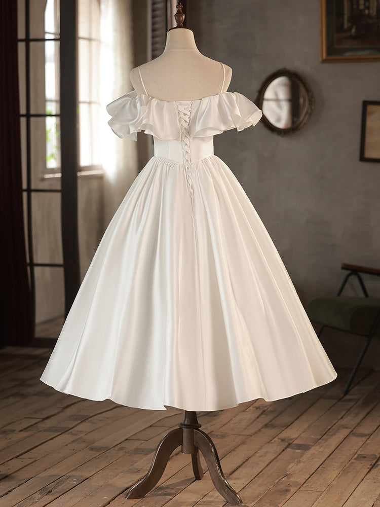 Retro A-Line Tea Length Ivory Prom Dress, White Wedding Party Dress toptby Retro A-Line Tea Length Ivory Prom Dress, White Wedding Party Dress toptby