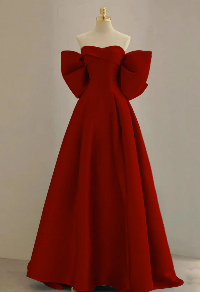 A-Line Sweetheart Neck Satin Burgundy Long Prom Dress, Burgundy Long Formal Dress