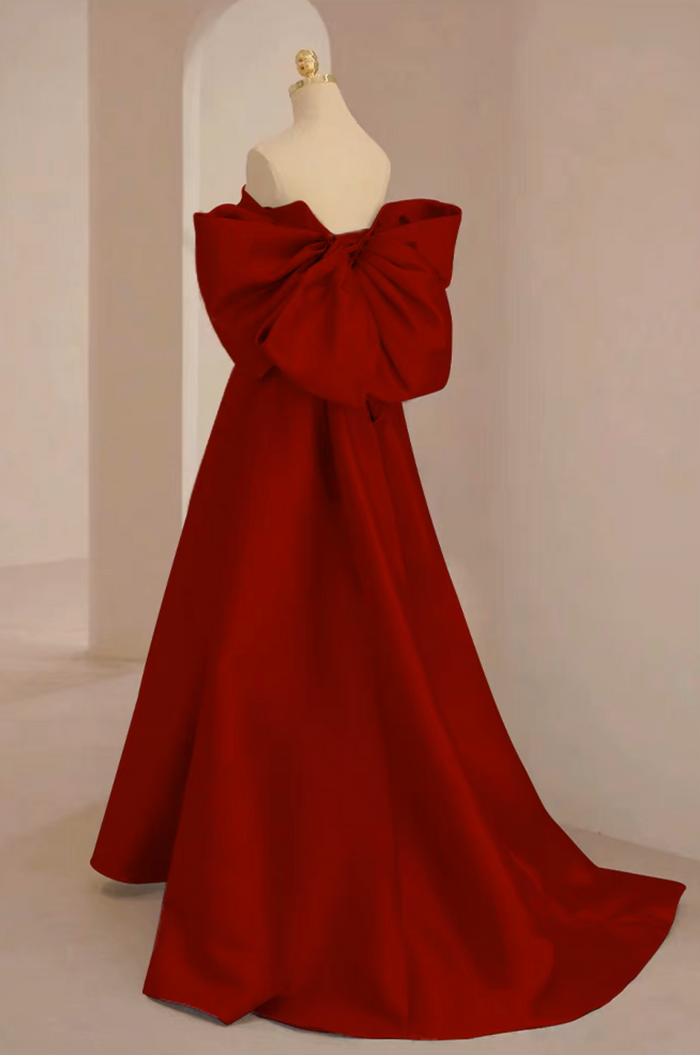 A-Line Sweetheart Neck Satin Burgundy Long Prom Dress, Burgundy Long Formal Dress