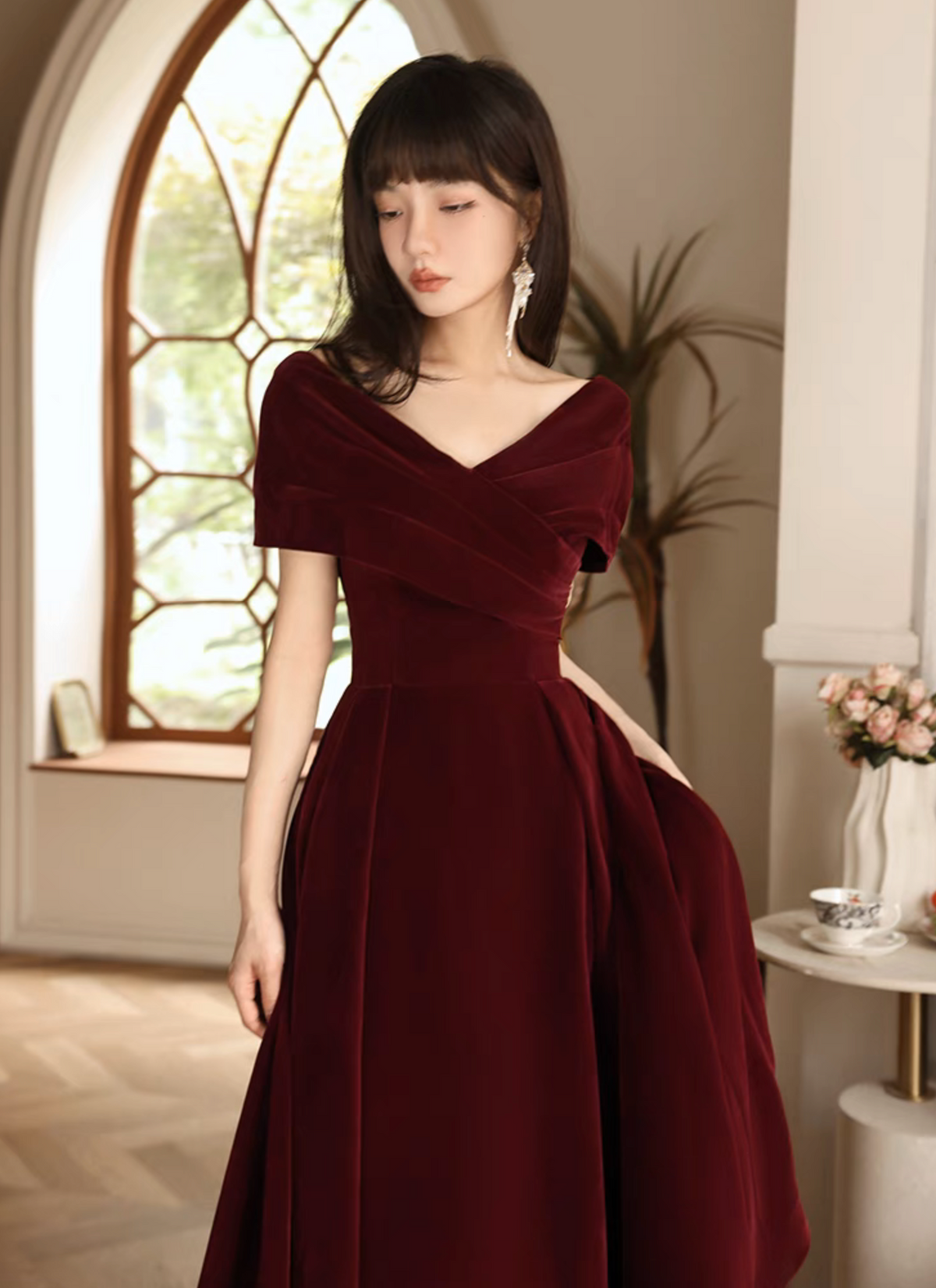 Simple V Neck Velvet Burgundy Long Prom Dress, Burgundy Long Formal Dr toptby Simple V Neck Velvet Burgundy Long Prom Dress, Burgundy Long Formal Dr toptby