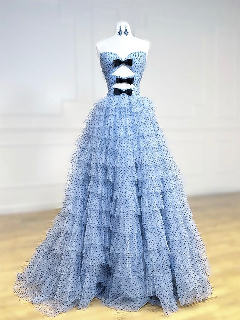 blue polka dot prom dress Polka Dot Strapless Dress With Bow 49775