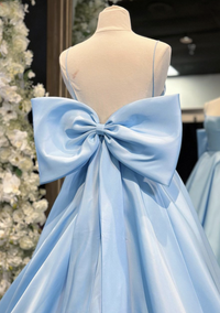Simple A-Line Satin Blue Long prom Dress, Blue Long Formal Dress