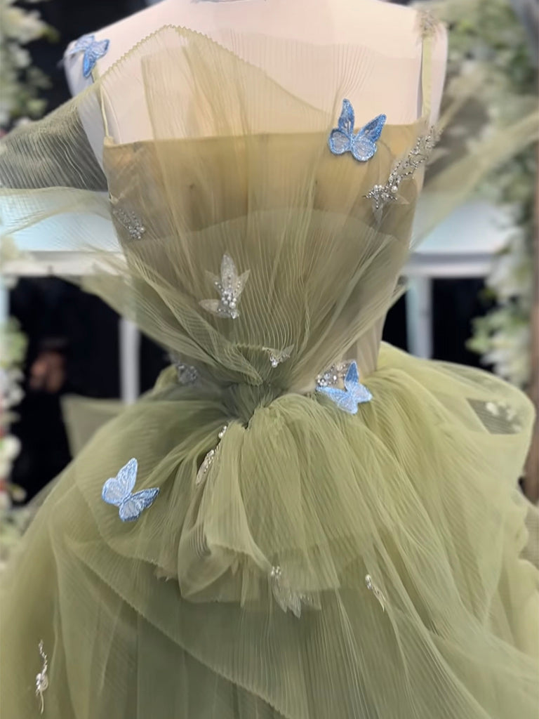 A-Line Tulle Green Long Prom Dress, Green Tulle Long Sweet 16 Dress toptby A-Line Tulle Green Long Prom Dress, Green Tulle Long Sweet 16 Dress toptby