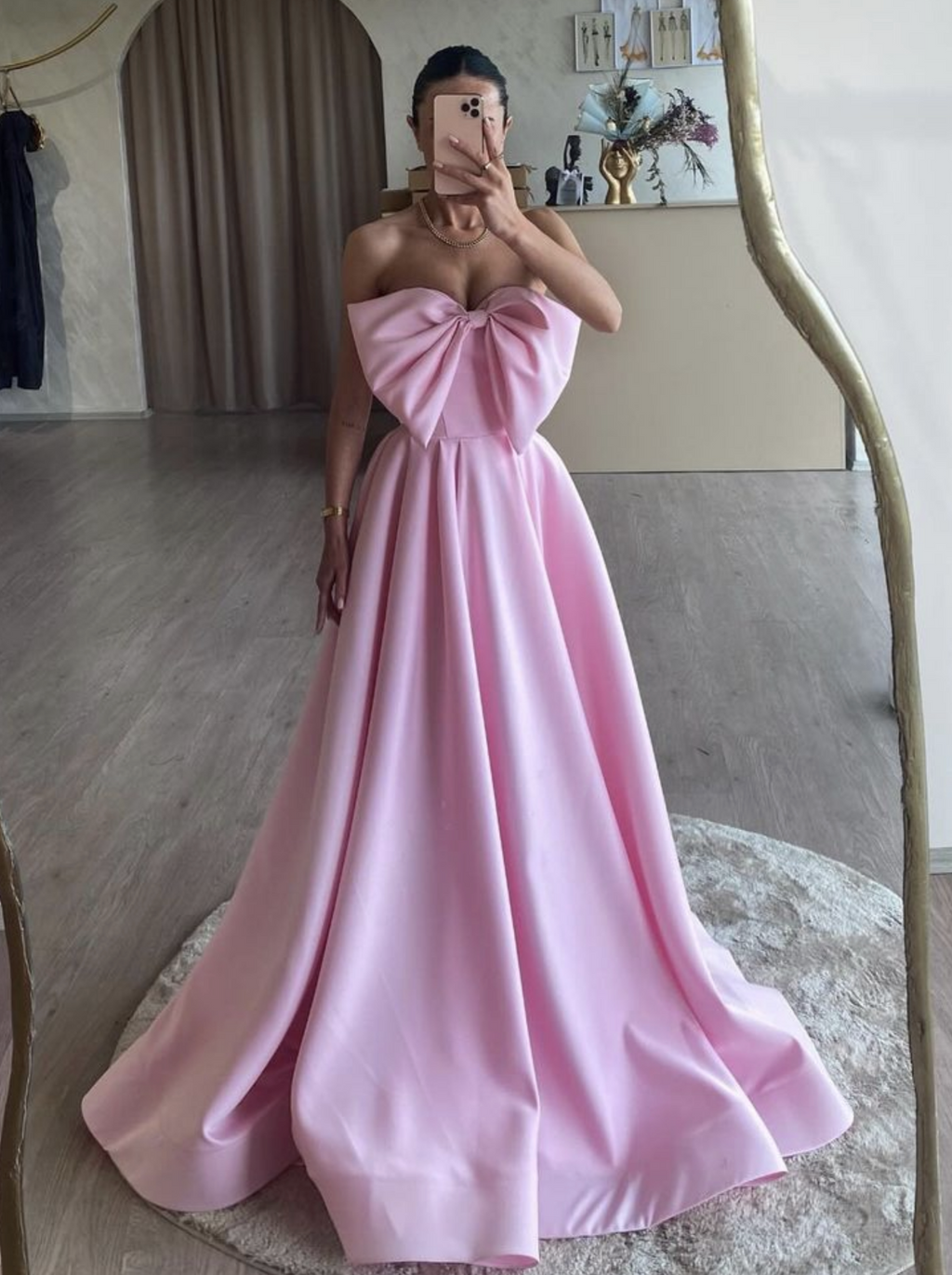 A-Line Pink Satin Long Prom Dress, Pink Long Formal Dress – toptby