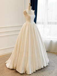 A-Line ivory Taffeta Long Prom Dress, ivory Long Formal Dress