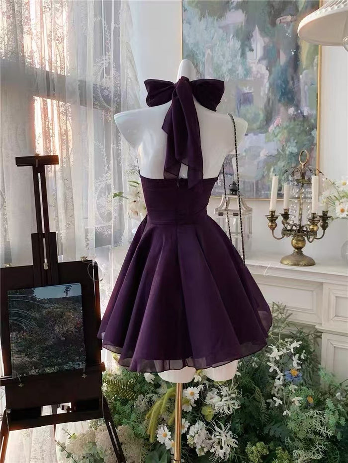Simple Chiffon Purple Short Prom Dress, Purple Homecoming Dress