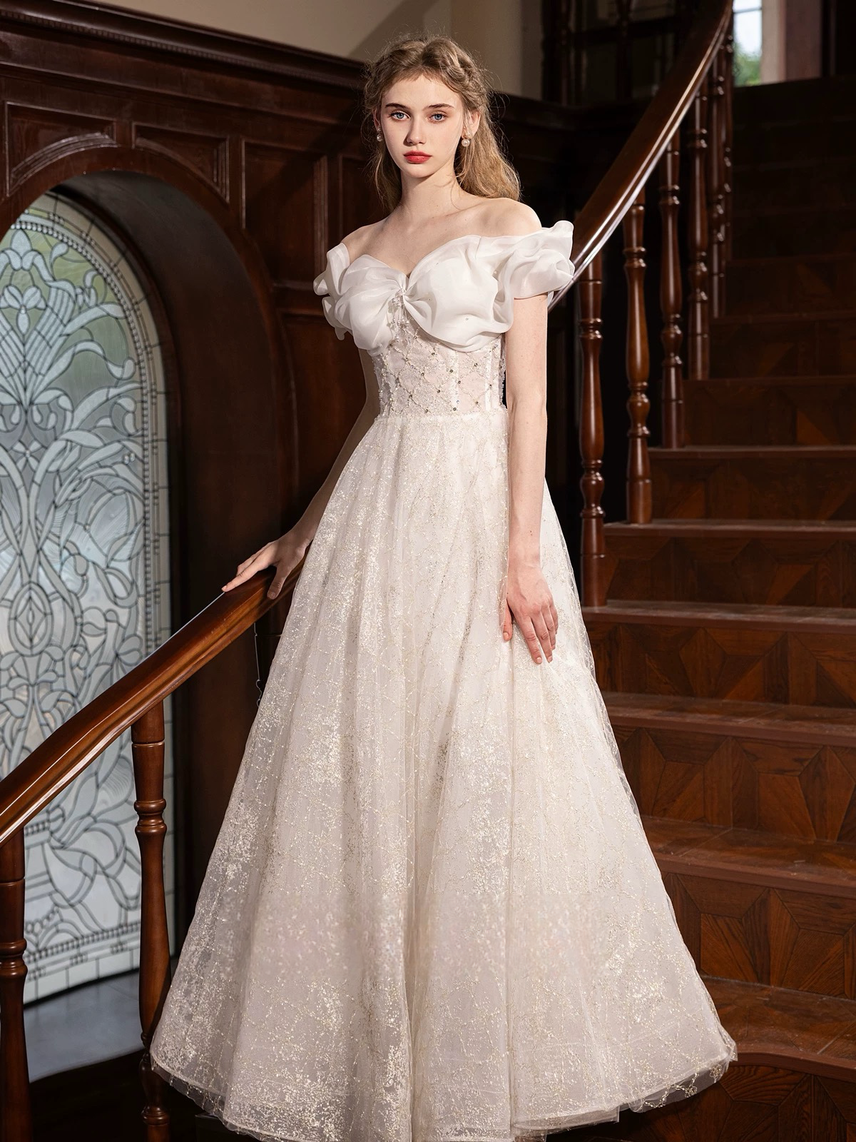 A-Line Off Shoulder Tulle Sequin White Long Prom Dress, White Long For toptby A-Line Off Shoulder Tulle Sequin White Long Prom Dress, White Long For toptby
