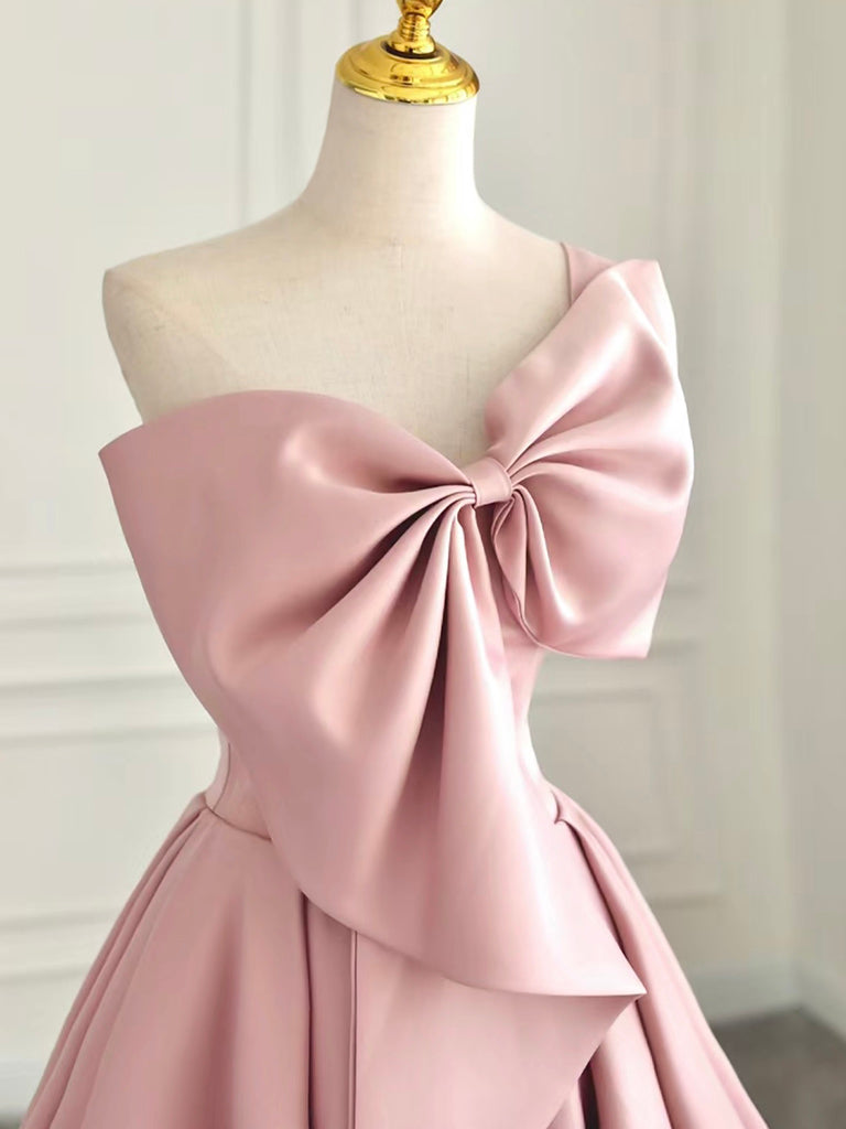 A-Line Satin Pink Long Prom Dress, Pink Long Formal Dress