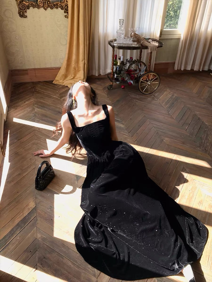 A-Line Velvet Black Long Prom Dress, Black Long Formal Dress toptby A-Line Velvet Black Long Prom Dress, Black Long Formal Dress toptby