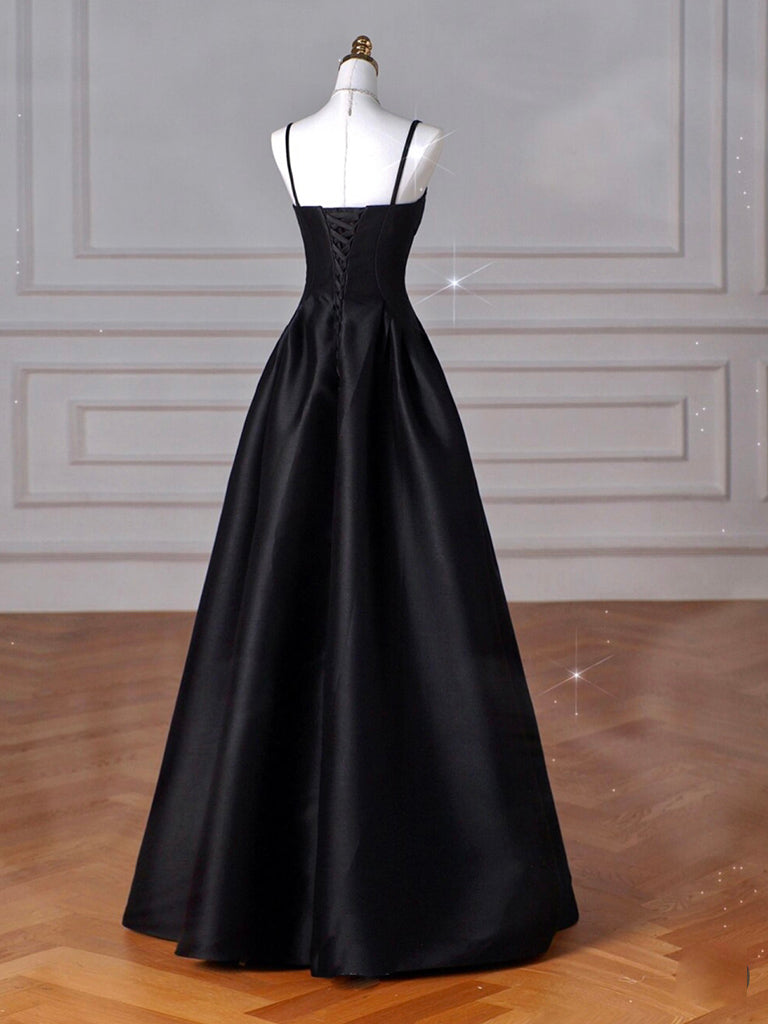 A-Line Sweetheart Neck Satin Black Long Prom Dress, Black Long Formal toptby A-Line Sweetheart Neck Satin Black Long Prom Dress, Black Long Formal toptby