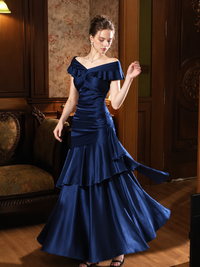 Mermaid Off Shoulder Silk Burgundy Long Prom Dress, Burgundy Formal Dress