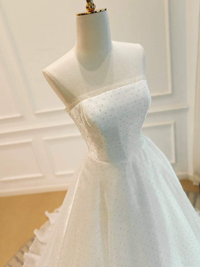 A-Line Organza White Long Prom Dress, White Long Evening Dress