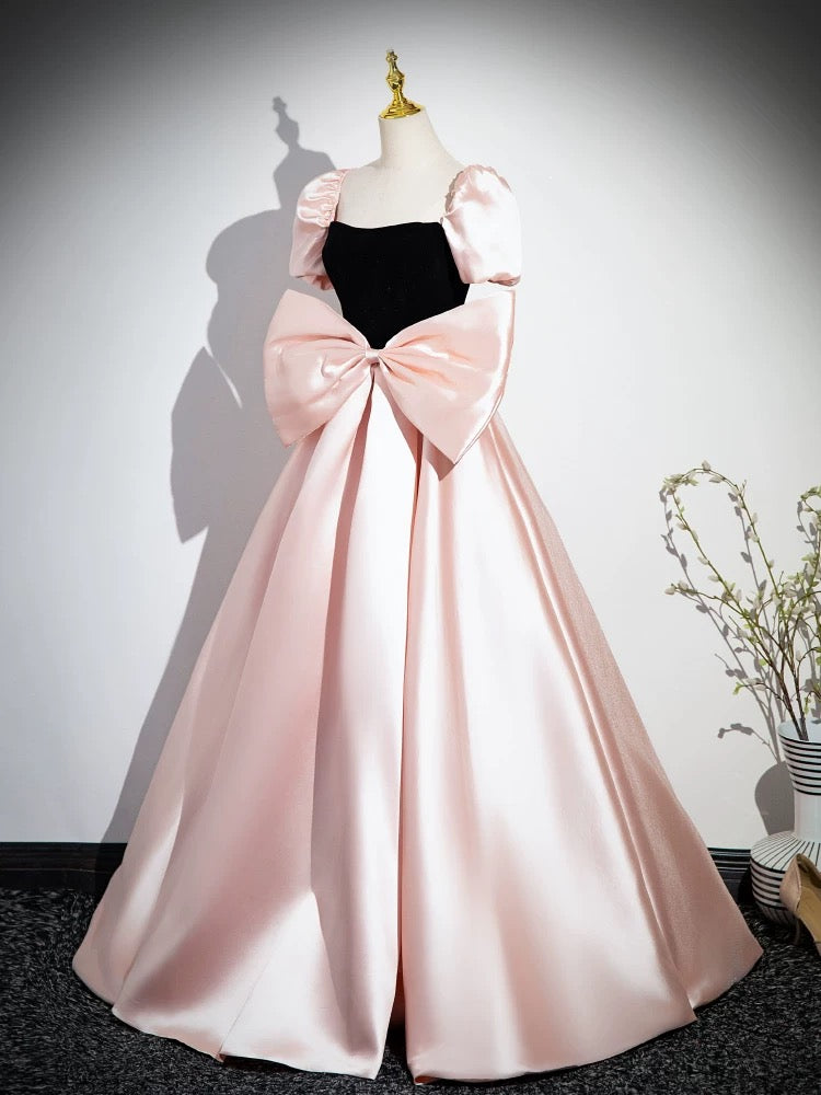 Pink A-Line Satin Long Prom Dress, Pink Long Formal Dress