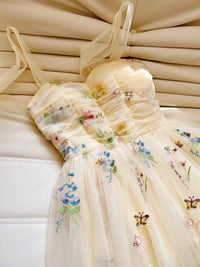 A-Line  Sweetheart Neck Tulle Lace Yellow Long Prom Dress, Yellow Formal Dress
