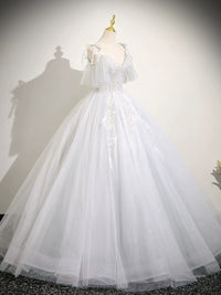 A-Line V Neck Tulle Lace Light Gray Long Prom Dress, Light Gray Long Formal Dress