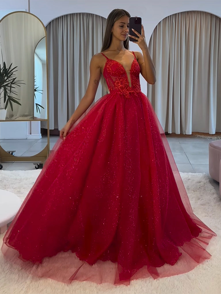A-Line V Neck Lace Tulle Burgundy Long Prom Dress, Burgundy Long Eveni toptby A-Line V Neck Lace Tulle Burgundy Long Prom Dress, Burgundy Long Eveni toptby
