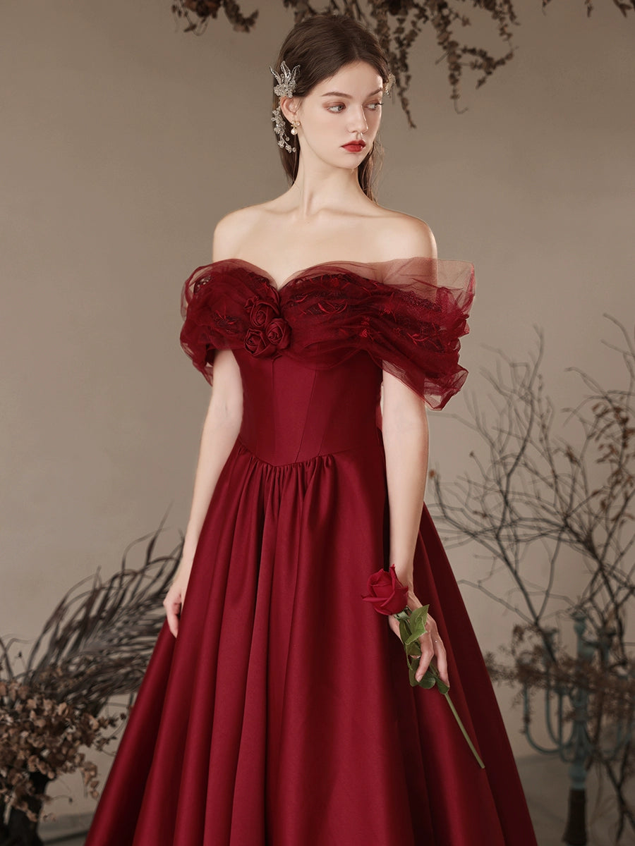 burgundy long formal dress A Line Halter V Neck Backless Burgundy Satin High Slit Long Prom Dresses with Train, Burgundy Formal Dresses, Evening Dresses
