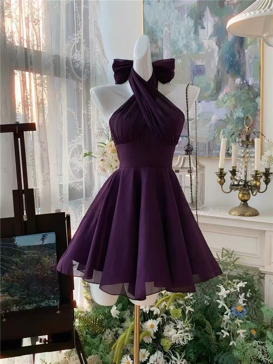 Simple Chiffon Purple Short Prom Dress, Purple Homecoming Dress – toptby