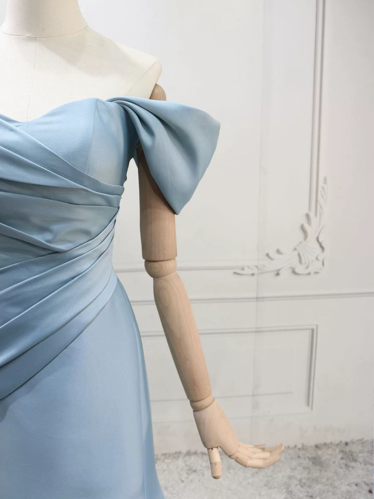 Mermaid Off Shoulder Satin Blue Long Prom Dress, Blue Long Evening Dress