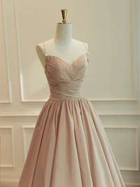 A-Line V Neck Taffeta Champagne Long Prom Dress, Champagne Long Formal Dress