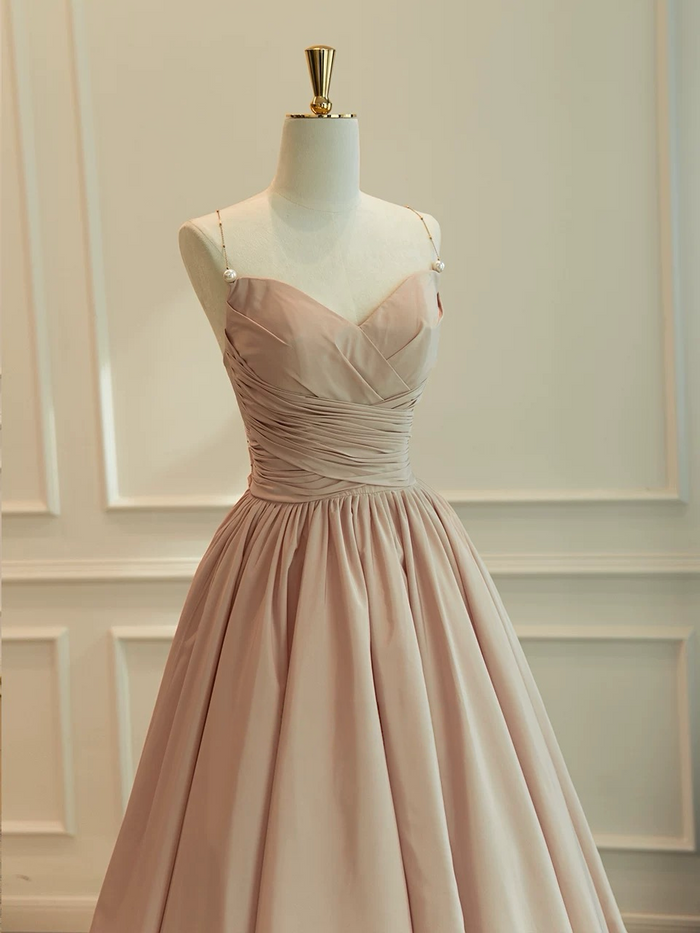 A-Line V Neck Taffeta Champagne Long Prom Dress, Champagne Long Formal Dress