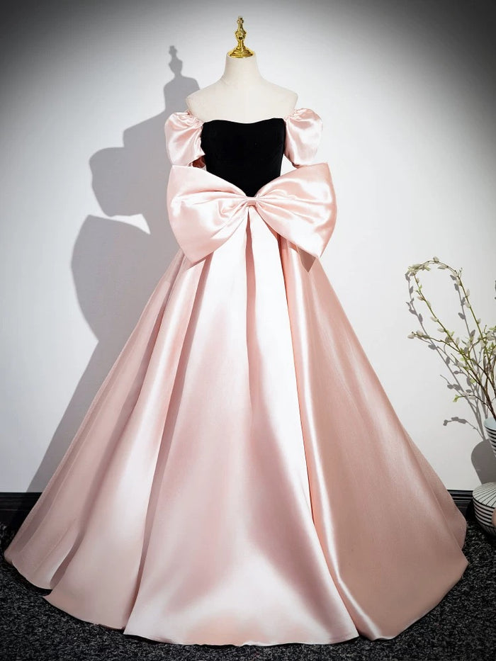 Pink A-Line Satin Long Prom Dress, Pink Long Formal Dress