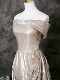 A-Line Off Shoulder Champagne Long Prom Dress, Champagne Long Formal Dress
