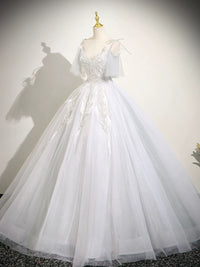 A-Line V Neck Tulle Lace Light Gray Long Prom Dress, Light Gray Long Formal Dress