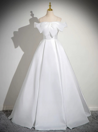 A-Line White Satin Long Prom Dress, White Long Formal Dress