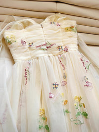 A-Line  Sweetheart Neck Tulle Lace Yellow Long Prom Dress, Yellow Formal Dress