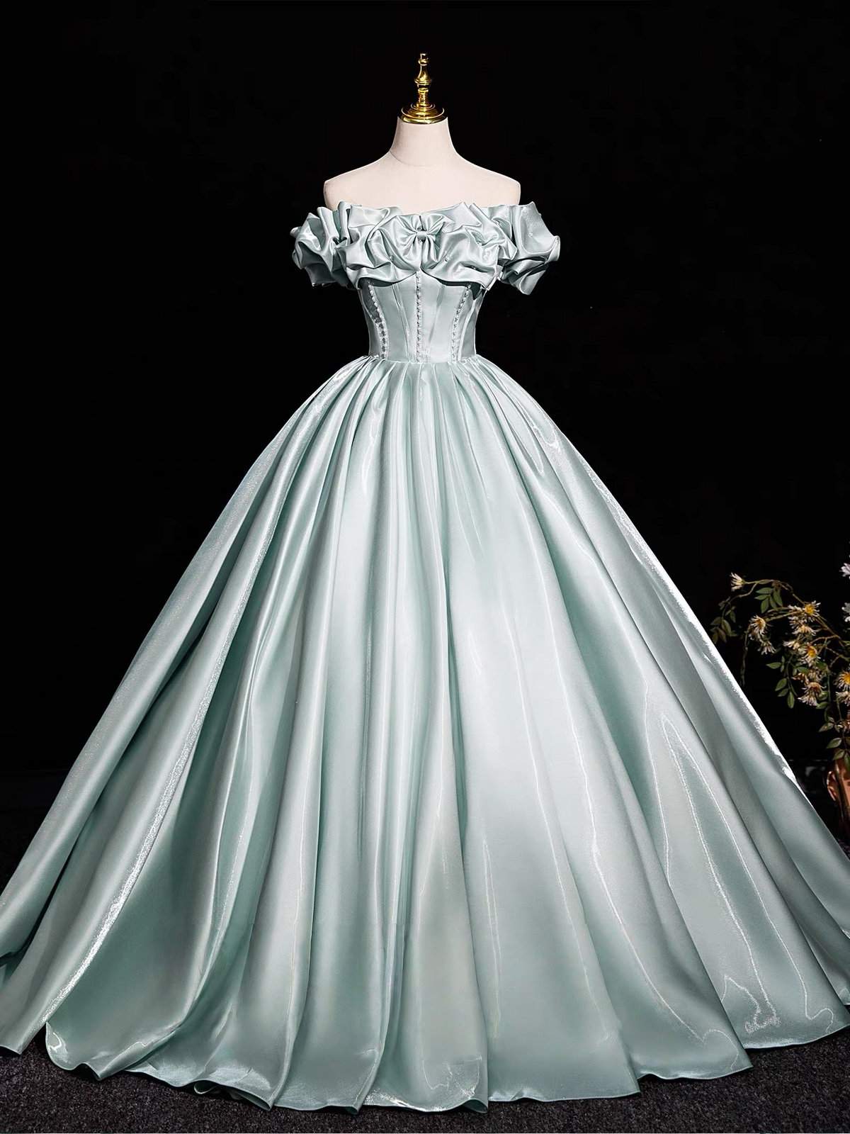 A-Line Off Shoulder Satin Light Green Long Prom Dress, Light Green Lon toptby A-Line Off Shoulder Satin Light Green Long Prom Dress, Light Green Lon toptby