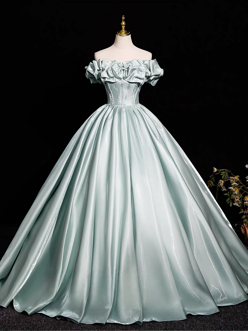 A-Line Off Shoulder Satin Light Green Long Prom Dress, Light Green Lon toptby A-Line Off Shoulder Satin Light Green Long Prom Dress, Light Green Lon toptby