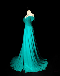 A-Line Sweetheart Neck Chiffon Emerald Green Long Prom Dress