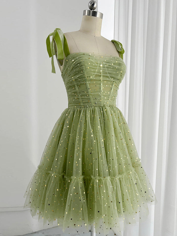 A-Line Tulle Green Short Prom Dress, Cute Green Homecoming Dress