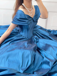 Off Shoulder Blue Long Prom Dress, A-Line Blue Long Formal Dress