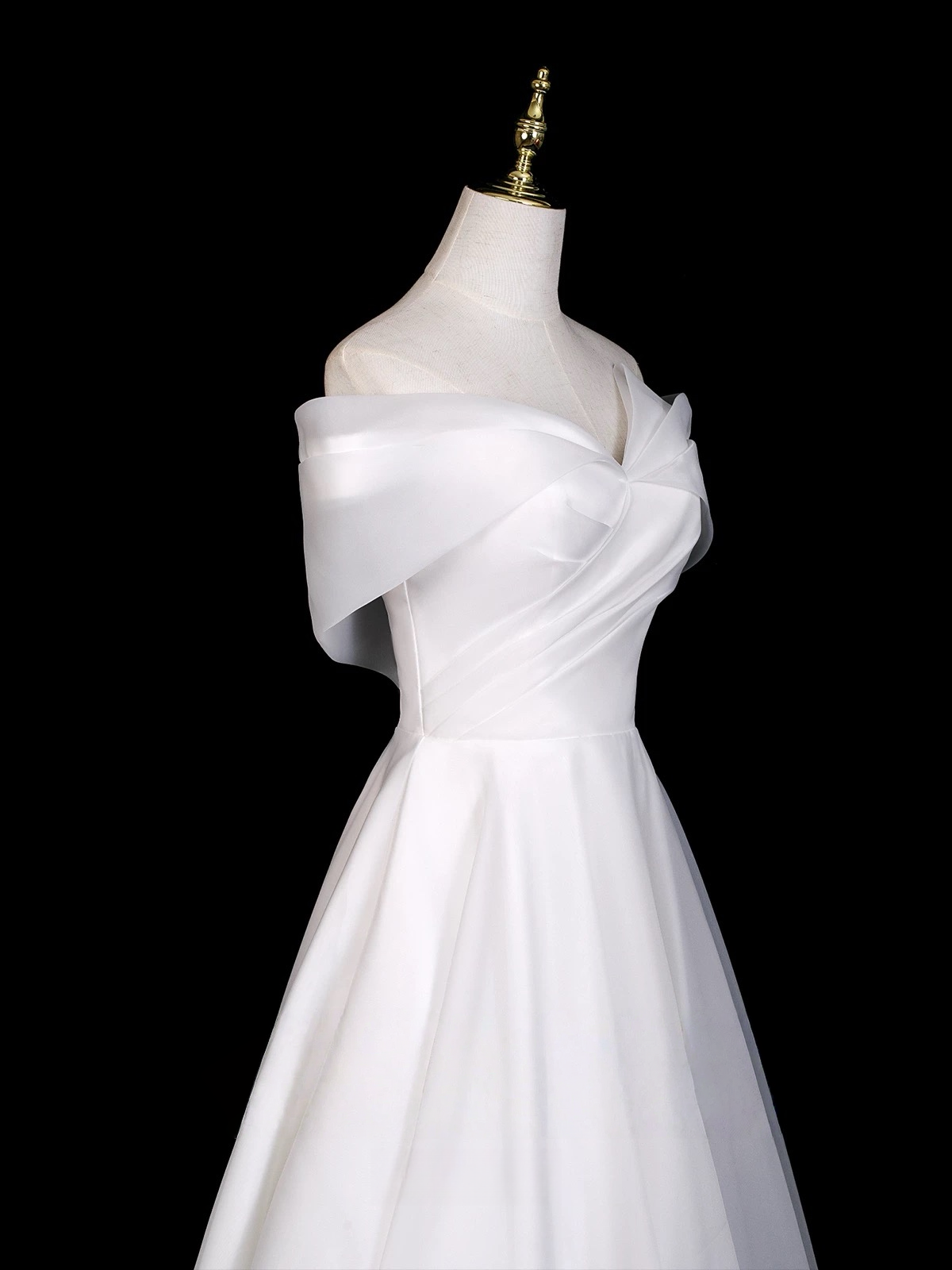 A-Line Off Shoulder Organza White Long Prom Dress, Organza Formal Dress