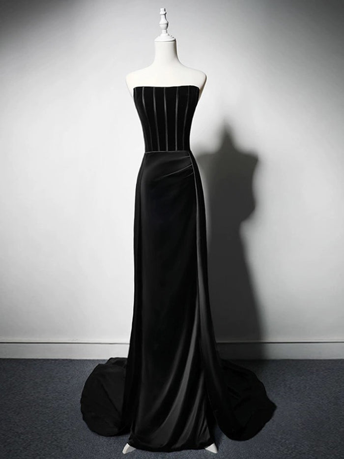 A-Line Satin Black Long Prom Dress, Black Long Formal Dress