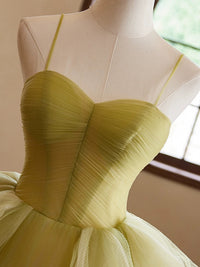 A-Line Green Sweetheart Neck Tulle Long Prom Dress, Green Evening Dress