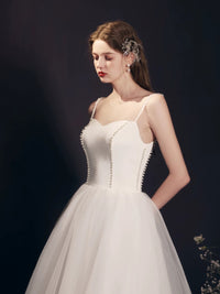 A-Line Tulle Tea Length ivory Prom Dress, ivory Prom Dress