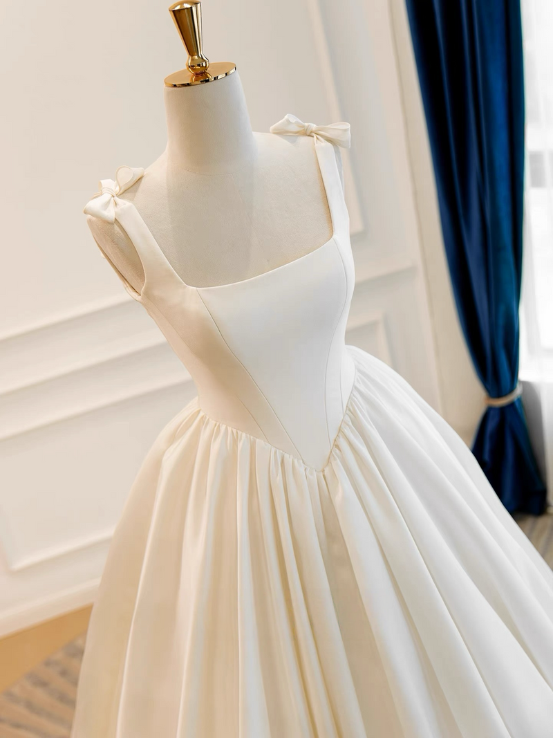 A-Line ivory Taffeta Long Prom Dress, ivory Long Formal Dress