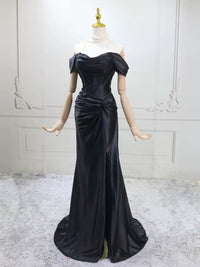 Simple Off Shoulder Black Long Prom Dress, Black Long Formal Dress